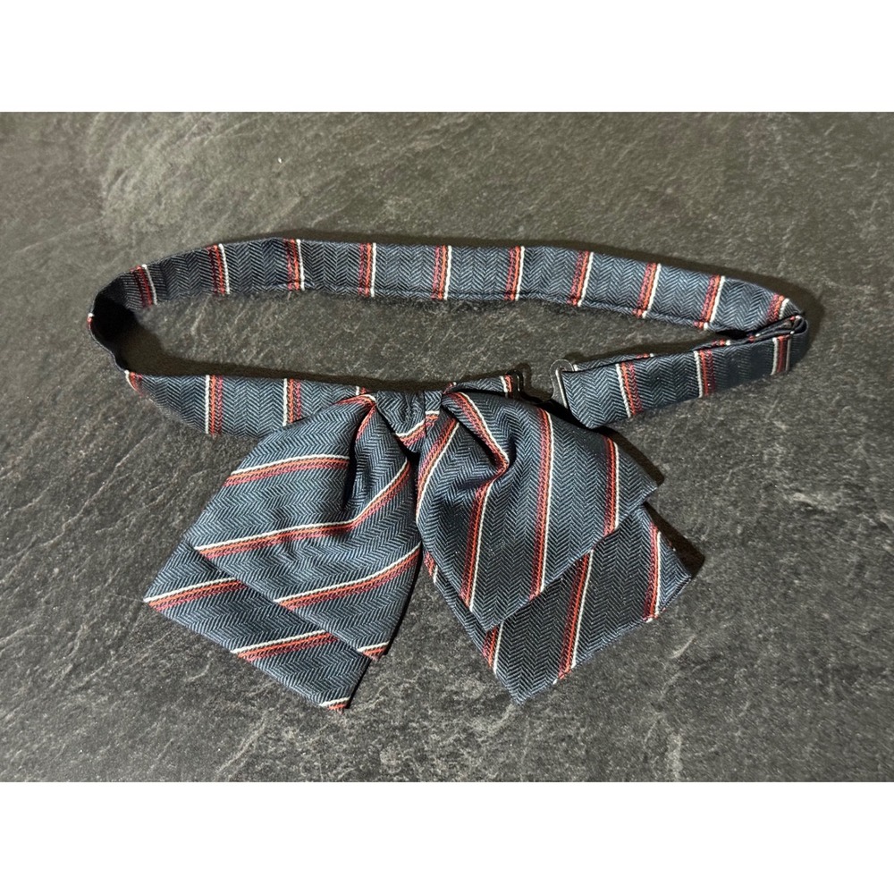 Boys Navy Blue Striped Herringbone Pre-Tied Bow Tie Adjustable Formal School